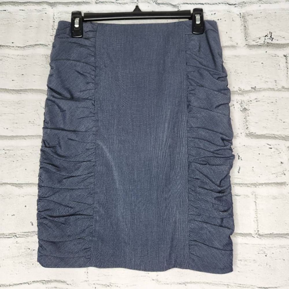 Cartonnier Anthropologie Womens Pencil Midi Skirt Ruched Gray Lined Stretch Sz 4